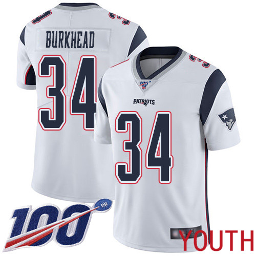 New England Patriots Football 34 Vapor Untouchable 100th Season Limited White Youth Rex Burkhead Road NFL Jersey
